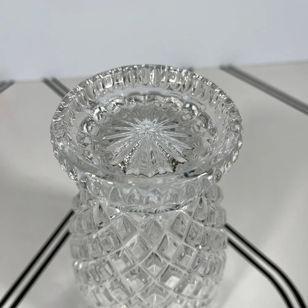 Crystal‎ Cut Glass Vase Fan Art Deco Diamond Pattern Pedestal Base